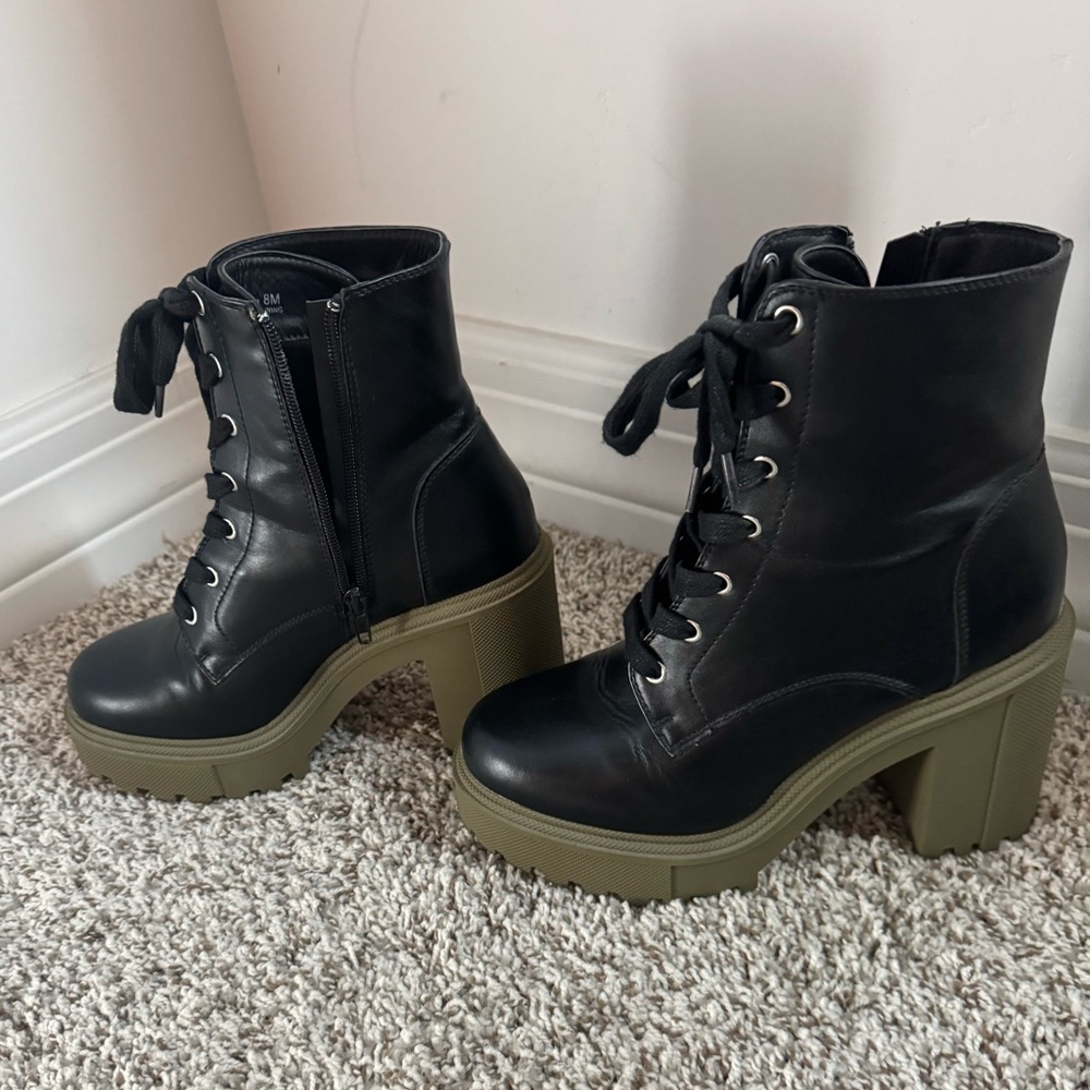 Madden Girl Green Black Heel Combat Boots
